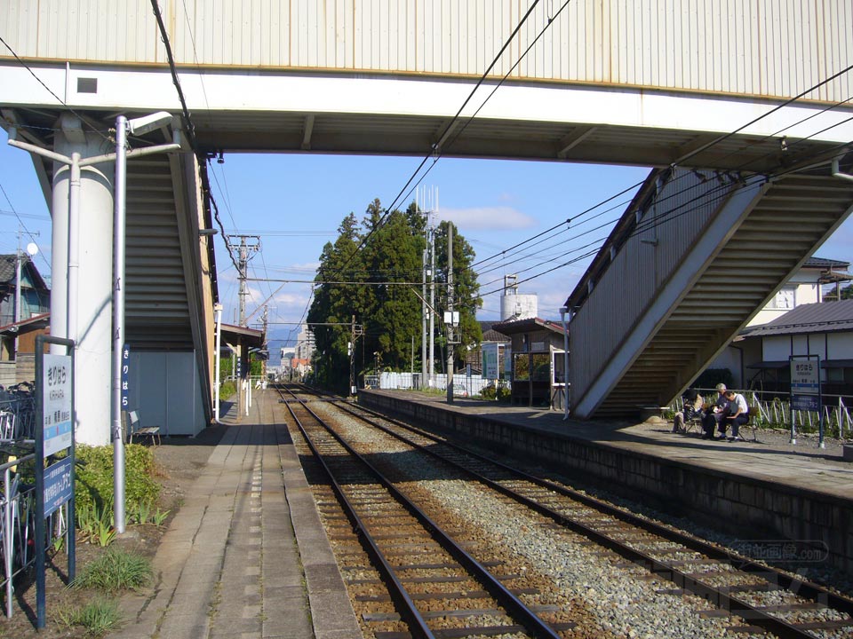 長野電鉄桐原駅ホーム写真画像