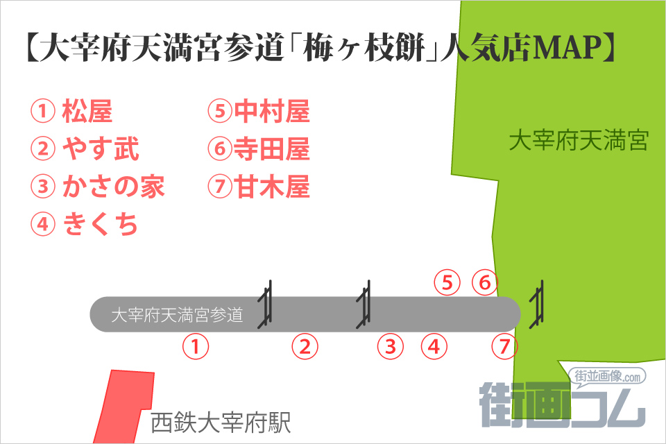 太宰府天満宮参道の梅ヶ枝餅人気店ランキングマップ