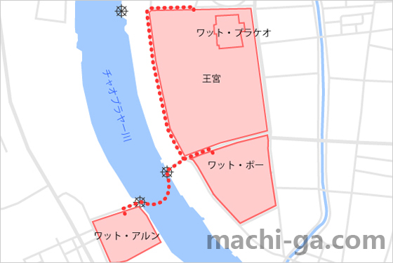ワットポー・ワットアルンから「ワットプラケオ&王宮」への行き方