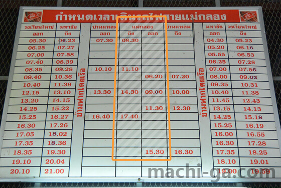 メークロン線の時刻表で列車が通るタイミングを押さえる