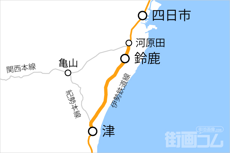 快速みえ（伊勢鉄道線区間）路線図