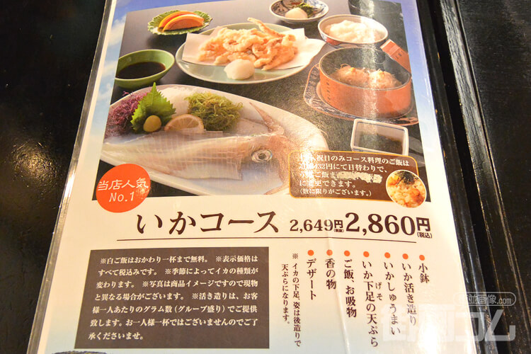 いかしゅうまい付き!人気№1の「いかコース」
