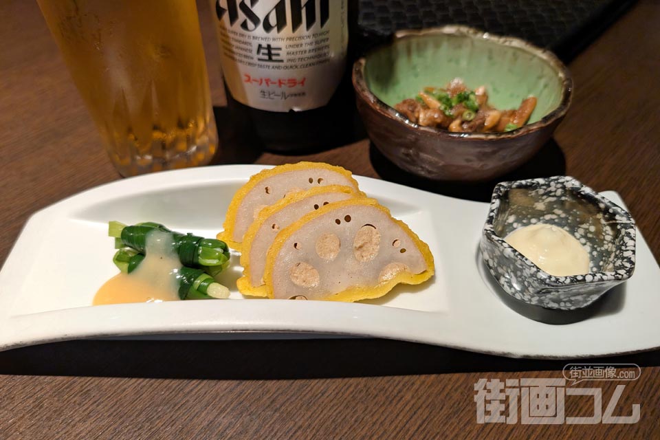 馬桜「からし蓮根と一文字ぐるぐる」