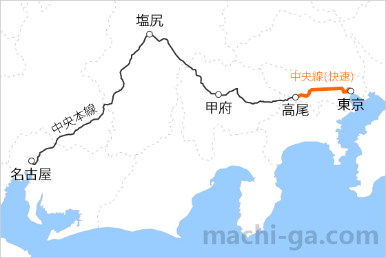 中央線の路線図(広域)